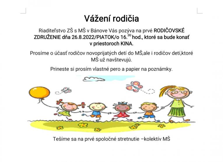 Pozvánka na rodičovské združenie 